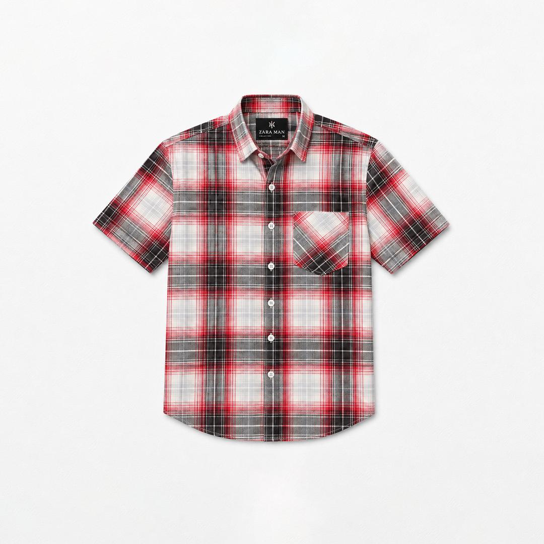 BOYS C-SHIRT CHECK PNK/GRY